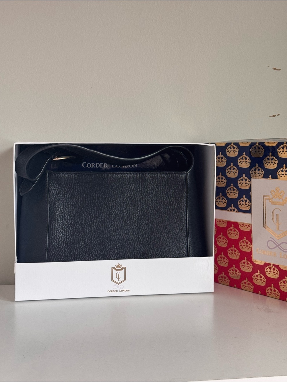 Corder London Florence Black Pebbled Genuine Leather Shoulder Bag Purse